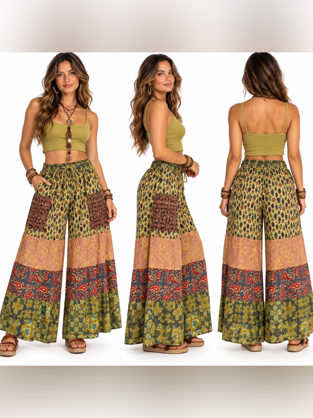 Hippie Forever Handmade Patchwork Palazzo Pants Womens 1X Plus Enchanted Fairy